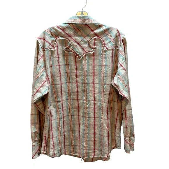 Ariat Woman’s Pastel Plaid Pearl Snap Western Shirt Embroidered Raw Hem Size XL - Picture 4 of 7